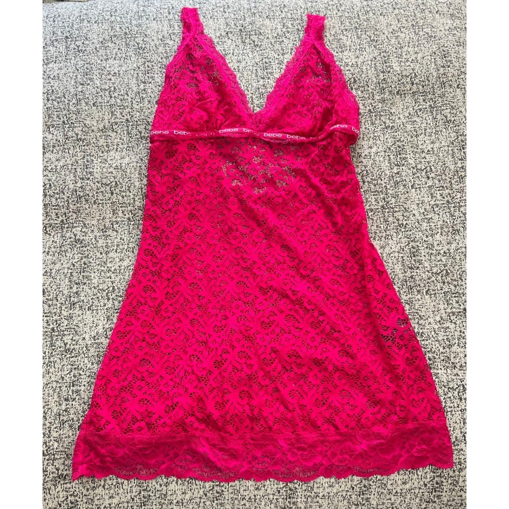 Bebe Intimates Pink Lace Babydoll Mini Dress‎ Sleeveless Lingerie XL